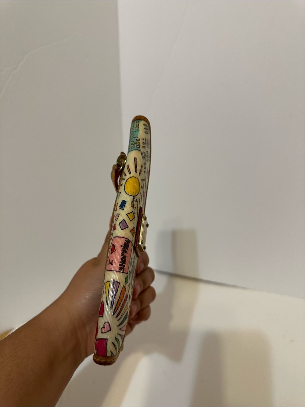 Dooney & Bourke White Multicolor Doodle Continental Wallet with Tan Trim - Picture 3 of 10